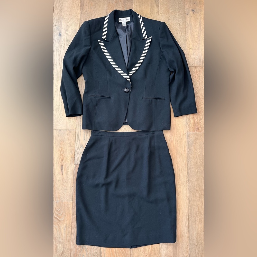 CHRISTIAN DIOR 1990’s Black Blazer and Skirt Set